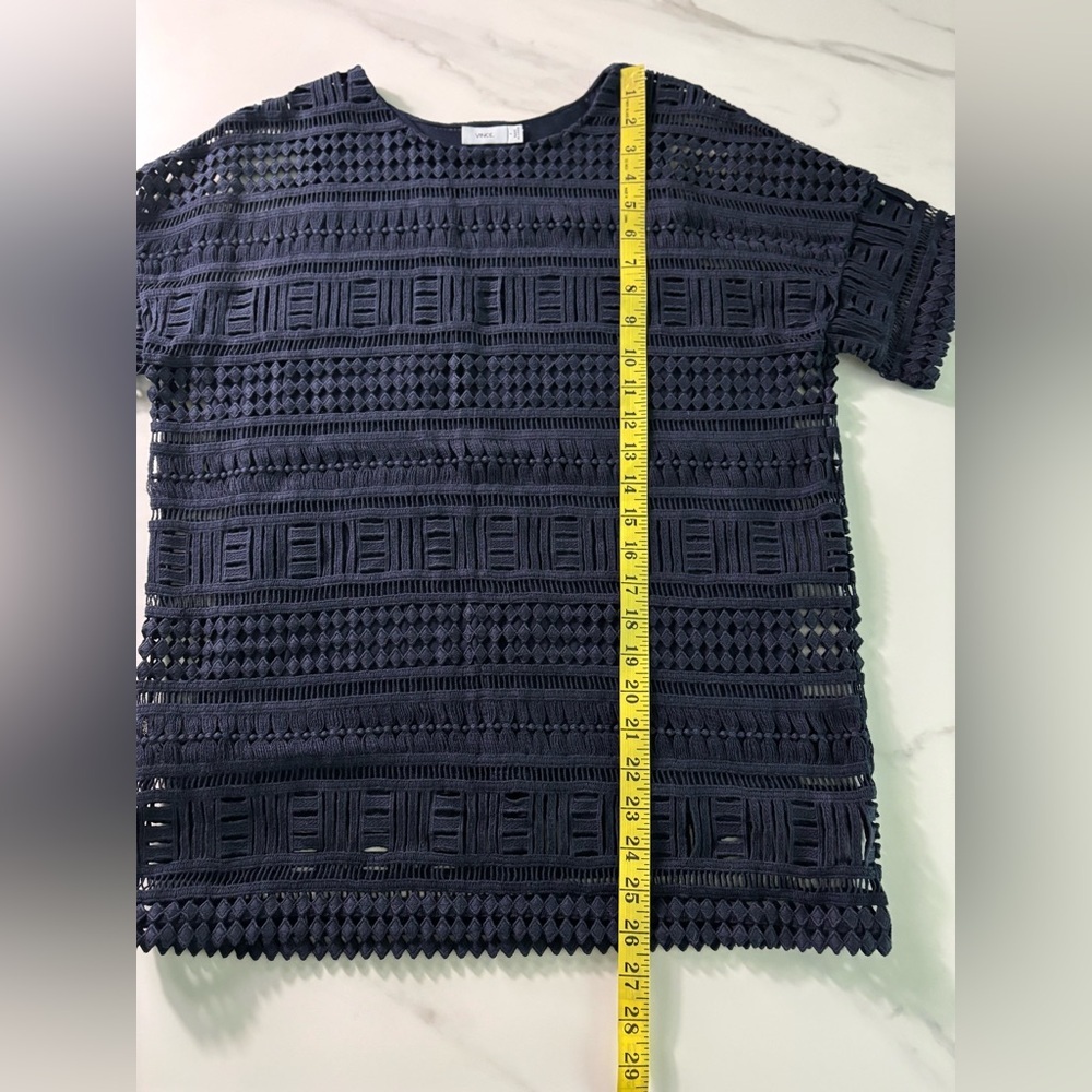 Vince Navy Lace Crochet Tee sz S oversized - Picture 7 of 9